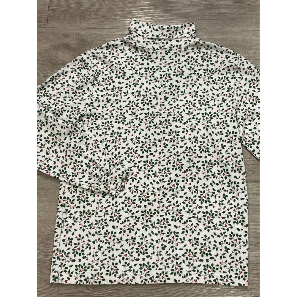 Holiday Christmas Womens Turtleneck Top Ditsy Floral Leaves Long Sleeve READ